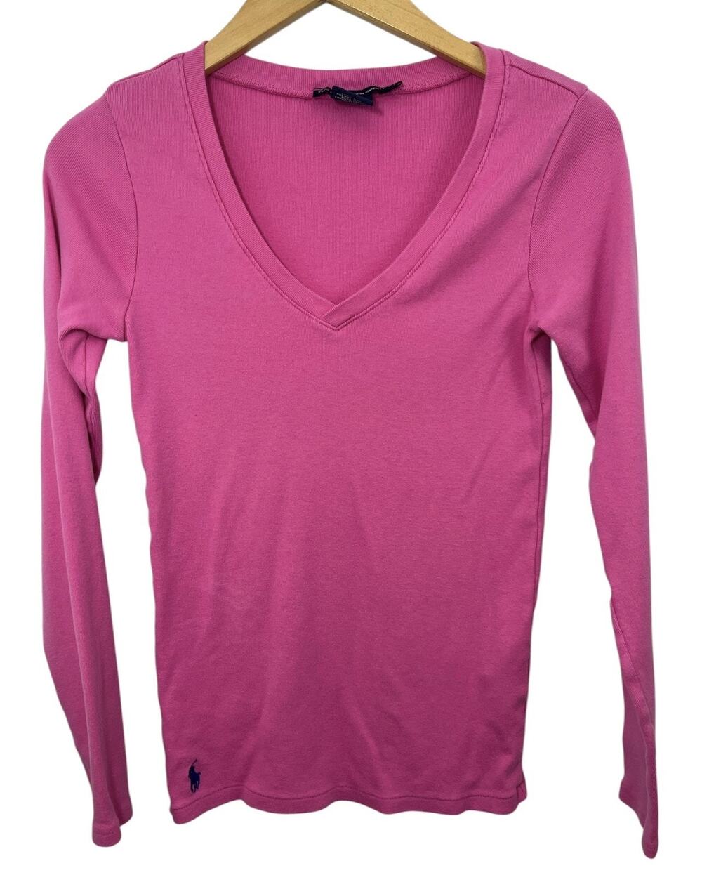 Ralph Lauren Sport V-Neck Top Pink Pony Medium Long Sleeve Old Money Women’s